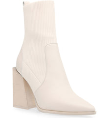 Steve Madden Tackle Bone Leather Pointed Toe Stretch Gore Fitted Ankle Boot