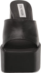 Steve Madden Trixie Black Leather Block Leather Squared Open Toe Heeled Sandals