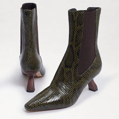 Sam Edelman Sammie Green Leather Pointed Toe Spool Heel Pull On Ankle Boots