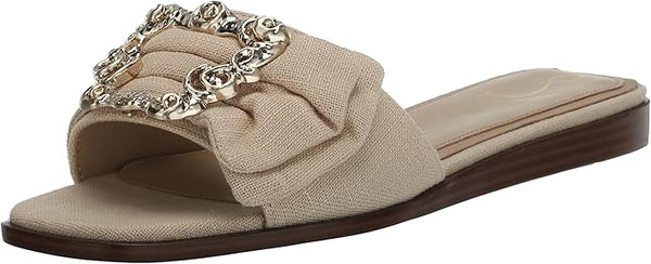 Sam Edelman Ivana Summer Sand Open Toe Embellished Slip On Flat Slides Sandals