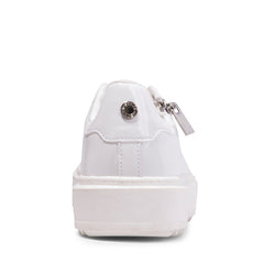 Steve Madden Catchme White Patent Rounded Closed Toe Lace Up Side Zipper Sneaker