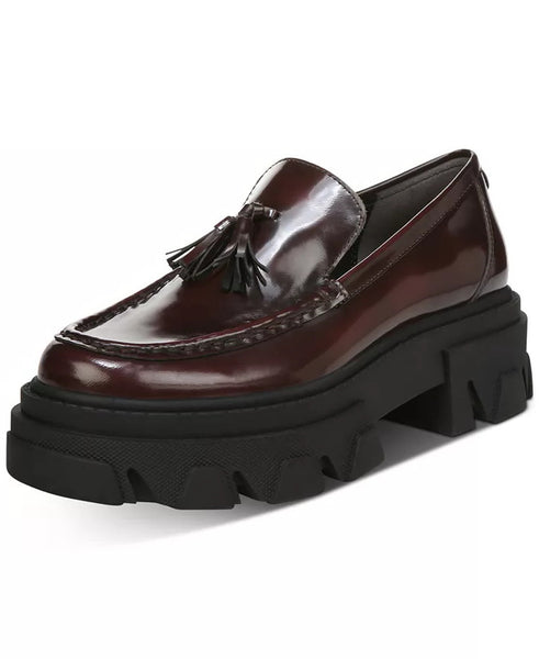 Sam Edelman Dandrea Burgundy Leather Chunky Platform Rounded Toe Slip On Loafers