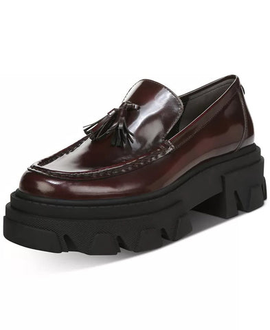 Sam Edelman Dandrea Burgundy Leather Chunky Platform Rounded Toe Slip On Loafers