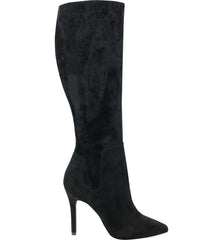 Charles David Panic Black Suede Knee High Heel Stiletto Pointed Toe Dress Boots