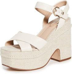 Sam Edelman Trianna Womens Platform Sandals Ivory Strappy Espadrille Block Heel