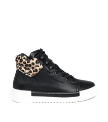 Cecelia New York Silow Leather Platform Lace-up Sneaker Black Leopard High Top