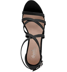 Charles David LEAWOOD Black Leather Espadrille Cork Wedge Heeled Platform Sandal