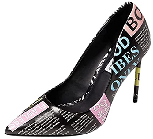 Steve Madden Vala Black/Pink Printed PU High Stiletto Pointed Toe Dress Pump
