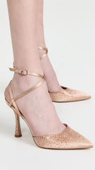 Sam Edelman Hardy Rosa Nude Ankle Strap Spool Heel Pointed Closed Toe Pumps