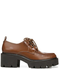 Sam Edelman Monna Mocha Leather Chunky Heel Lace Up Almond Toe Fashion Loafers