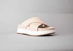Cecelia New York UMA Nude Platform Popcorn Straps Wedge Slides Mules Sandals