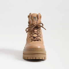 Sam Edelman Kace Dark Cashew Tan Leather Lace Up Chunky Sole Combat Ankle Boots
