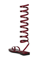 Jeffrey Campbell Slinky Red Black Snake Squared Toe Snake Printed Flat Sandal