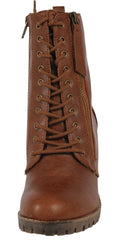 Soda Women's Malia Block Heel Lace Up Lug Sole Combat Boot