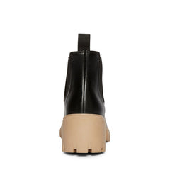 Steve Madden Howler Black/Tan Block Heel Pull On Platform Leather Ankle Boots
