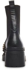 Steve Madden Zyla Black Leather Pull On Chain Detailed Moto Fitted Bootie