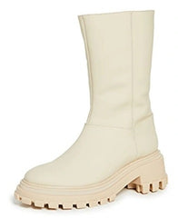 Schutz Juany Winter Egg Shell Rounded Toe Mid Calf Lug Sole Block Heeled Boots