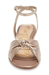 Sam Edelman Ingrid Champagne Leather Open Toe Ankle Strap Block Heel Wide Sandal