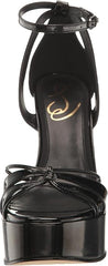 Sam Edelman Kamille Black Patent Ankle Strap Open Toe Block Heeled Sandals