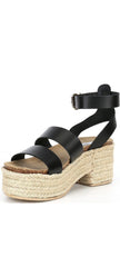 Steve Madden Kelton Black Leather Ankle Strap Open Rounded Toe Heeled Sandals