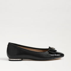 Sam Edelman Maren Black/Leather Slip On Squared Toe Bow Detailed Ballet Flats