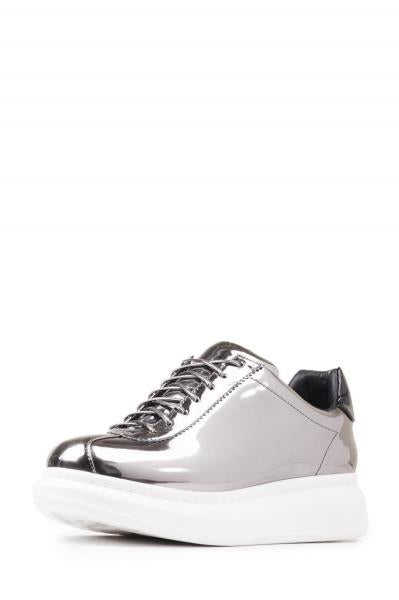 Jeffrey Campbell Womens Velocity Pewter Mirror Sneaker Lace Up Platform