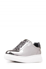 Jeffrey Campbell Womens Velocity Pewter Mirror Sneaker Lace Up Platform