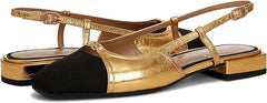 Sam Edelman Kara2 Medallion Gold/Black Squared Toe Slingback Flats Sandals Loafers