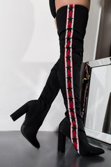 Cape Robbin Outko Black Multi Star Pointed Toe Stretch Fitted Thigh High Boots