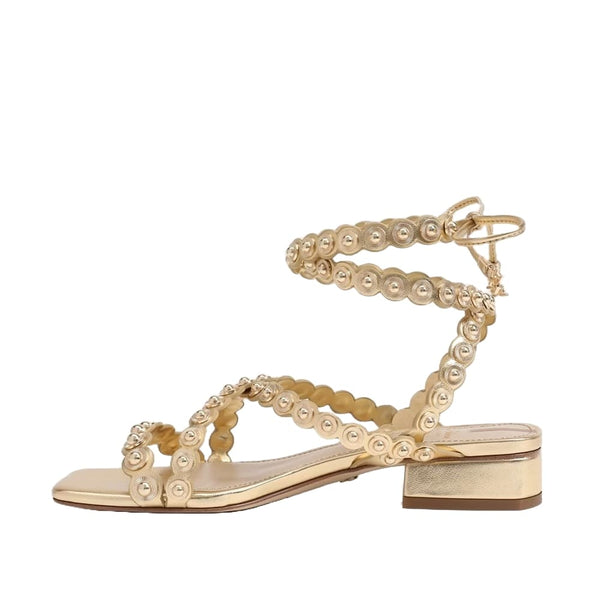 Sam Edelman Delphine Amber Gold Strappy Squared Toe Ankle Strap Slip On Sandals