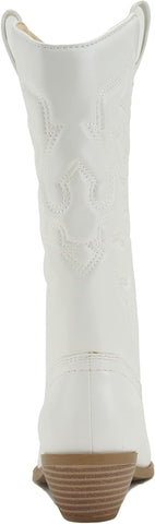 Soda Reno White/Beige Pu Cowboy Pointed Toe Knee High Pull On Western Boots