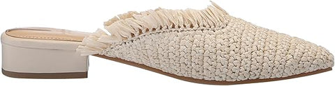 Sam Edelman Reeta Off-white Squared Toe Fringe Detailed Slip On Flats Shoes