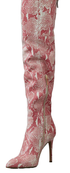 Cecelia New York Manny Pink Snake High Heel Over Knee Pointed Toe Heel Tall Boot