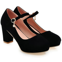 KISSASA Womens Faux Suede Platform Mary Jane Heels Round Toe Block Heeled Ankle Strap Pumps