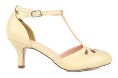 Chase & Chloe Kimmy-36 Nude Patent Teardrop Cut Out T-Strap Mid Heel Dress Pumps