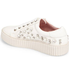 Lauren Lorraine Pam White Embellished Platform Lace Up Rhine Stone Chic Sneakers