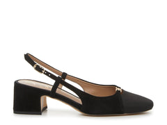 Sam Edelman Tarra Black Suede Almond Toe Block Heel Slingback Dress Sandals