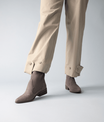 Cecelia New York Tomas Sock-Knit Leather Western Chelsea Bootie Taupe Sable