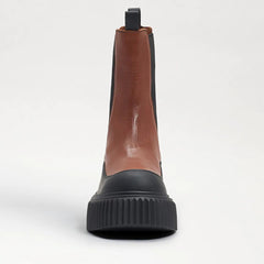 Sam Edelman Taber Cognac Chunky Lug Sole Rounded Toe Pull On Moto Ankle Boots