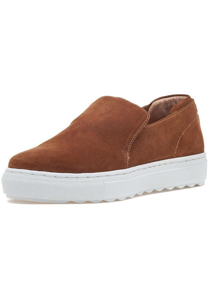 JSlides Women's Perrie Sneaker Tan Suede Slip On Comftable Leather Sneakers