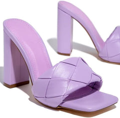 Luxemoda Worth The Wait Open Square Toe Slip-ON Chunky Heeled Mule Pump Sandals