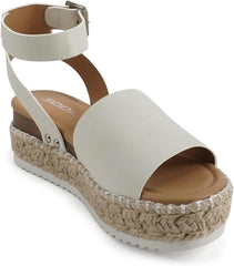 Soda Topic O-Whte Nb (Whipped Stitch) Espadrille Ankle Strap Platform Sandals