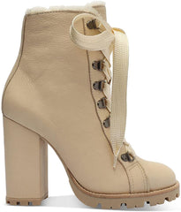 Schutz Zhara Nude Lace Up Lug Sole Block High Heel Combat Moto Ankle Booties