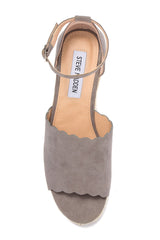 Steve Madden Show Grey Suede Fashion Scalloped Espadrille Platform Sandals
