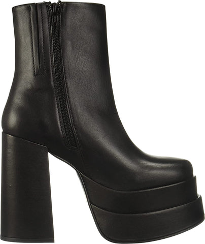 Steve Madden Cobra Black Leather Block Heel High Platform Fashion Ankle Boots