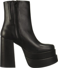 Steve Madden Cobra Black Leather Block Heel High Platform Fashion Ankle Boots