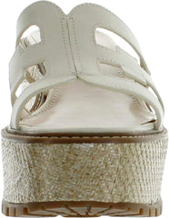 Sam Edelman Laine Ivory Wedge Heel Leather Strap Slip On Fashion Heeled Sandals