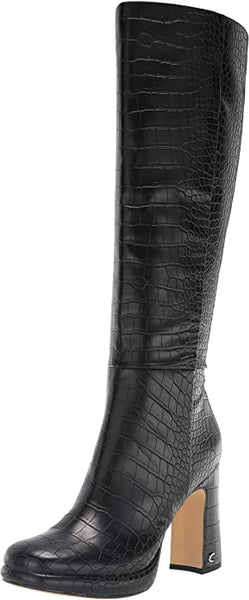 Circus by Sam Edelman Freda Black Croc Print Block Heel Knee High Fashion Boots