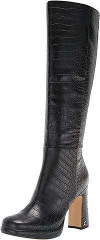 Circus by Sam Edelman Freda Black Croc Print Block Heel Knee High Fashion Boots