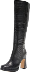 Circus by Sam Edelman Freda Black Croc Print Block Heel Knee High Fashion Boots